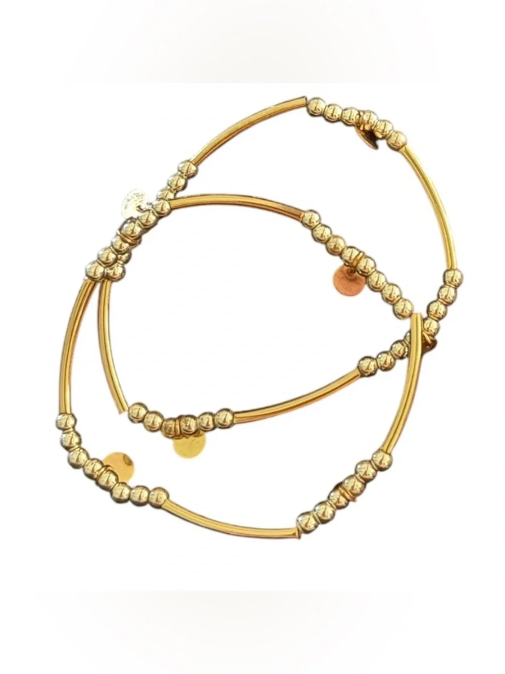 Alex and Ani Canyon Beaded Bangle Bracelet Set Shiny Gold Stacking Wire